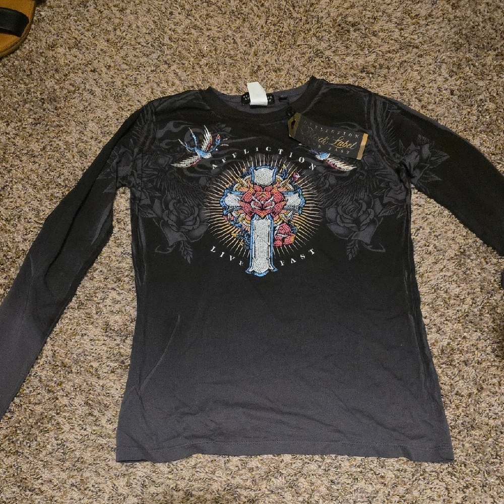 Affliction Black Long Sleeve with Cross Graphic